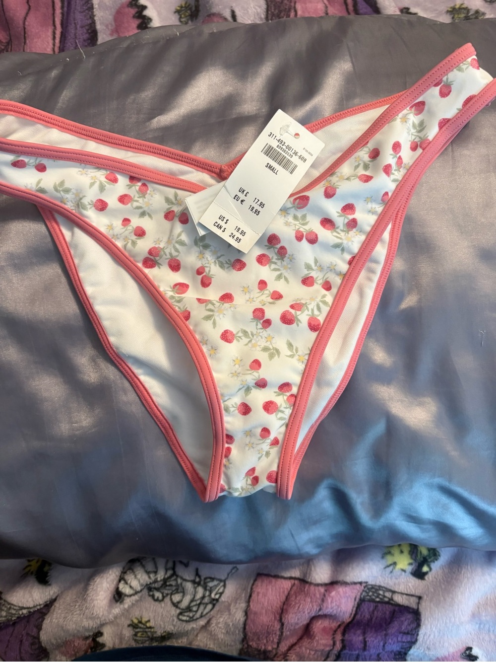 Hollister White Strawberry Print Bikini Bottoms with Pink Trim - Picture 1 of 8
